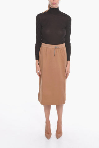 Fleeced-cotton Midi Skirt with Beaded Side Bands
