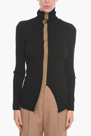 1952 2 Ribbed Turtleneck Sweather with Front Slit