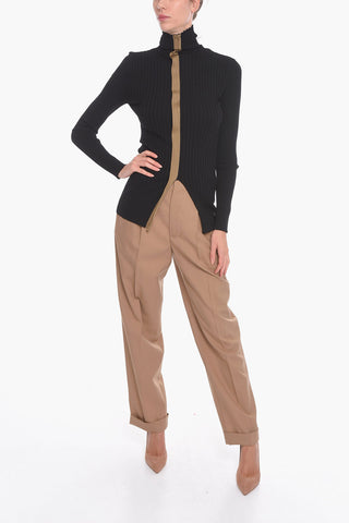 1952 2 Ribbed Turtleneck Sweather with Front Slit
