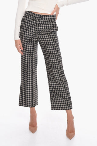 Cropped Wide-leg Trousers with Check Pattern