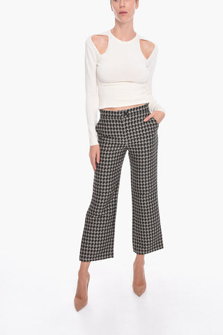 Cropped Wide-leg Trousers with Check Pattern