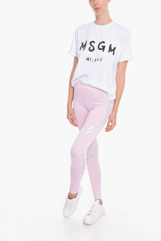 Leggings con Fantasia a Righe e Stampa Logo