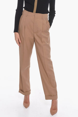 Pantaloni in Lana Vergine con Pinces Frontali