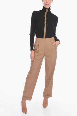 Pantaloni in Lana Vergine con Pinces Frontali