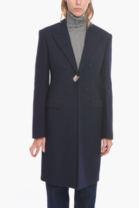 Single-Breasted Wool Coat with Metallic Appliqué