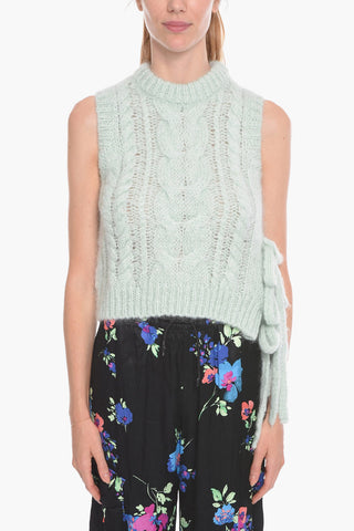Cable Knit Vest with Bow Detail Side