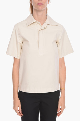 Short-Sleeve Cotton Blouse with Hidden Buttons