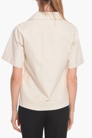 Short-Sleeve Cotton Blouse with Hidden Buttons