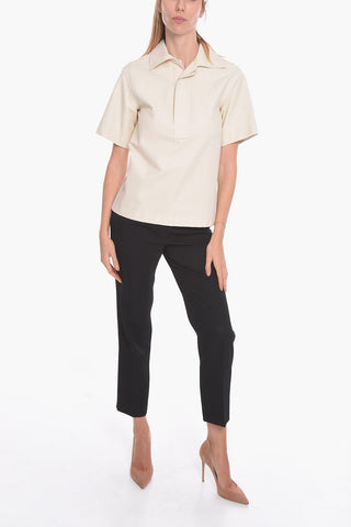 Short-Sleeve Cotton Blouse with Hidden Buttons