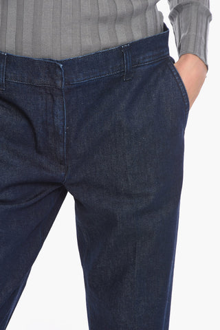 Jeans Crop in Denim Lavaggio Scuro con Dettaglio Perline