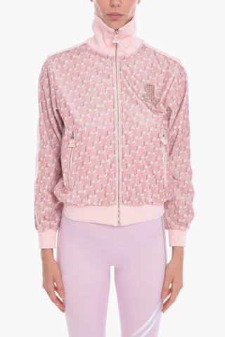 Zip-up Monogram Chenille Sweatshirt with Jewel Patch