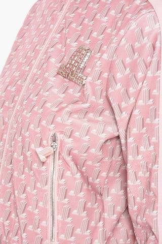Zip-up Monogram Chenille Sweatshirt with Jewel Patch