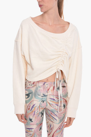 Brushed-cotton Cropped Sweatshirt with Boat Neckline
