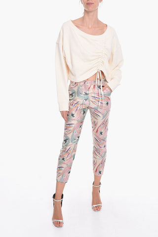 Brushed-cotton Cropped Sweatshirt with Boat Neckline