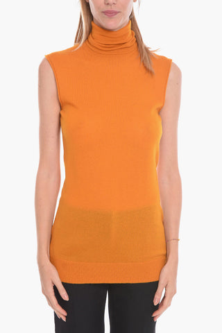Cashmere-voile Sleeveless Sweater with Turtleneck