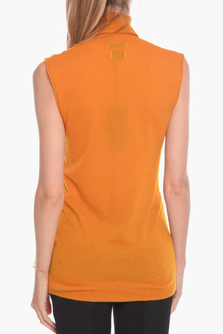 Cashmere-voile Sleeveless Sweater with Turtleneck