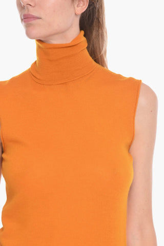 Cashmere-voile Sleeveless Sweater with Turtleneck