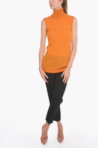 Cashmere-voile Sleeveless Sweater with Turtleneck