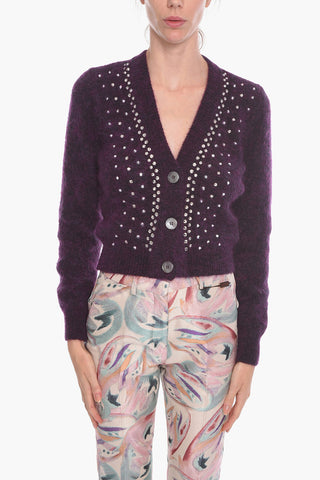 Mohair-blend Cropped Cardigan with Crystals