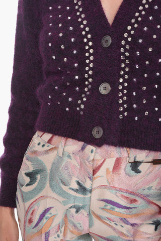 Mohair-blend Cropped Cardigan with Crystals