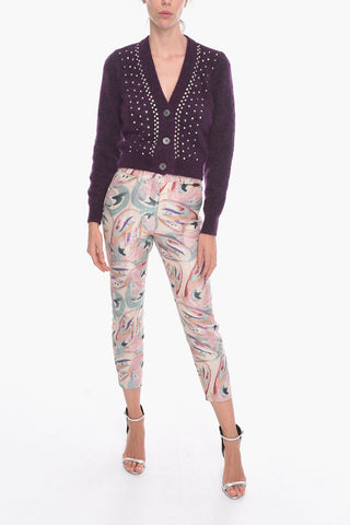 Mohair-blend Cropped Cardigan with Crystals