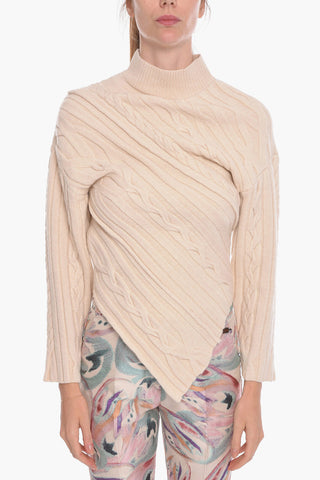 Maglia a Collo Alto in Misto Cashmere con Orlo Asimmetrico