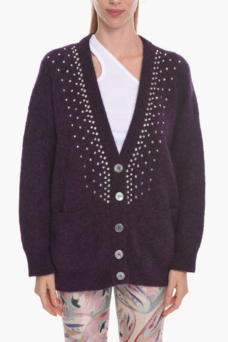 Mohair-blend Long Cardigan with Crystals