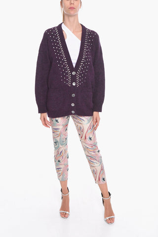 Mohair-blend Long Cardigan with Crystals