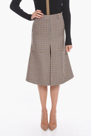 Wool Flared Skirt with Multicolored Pied de Poule Pattern