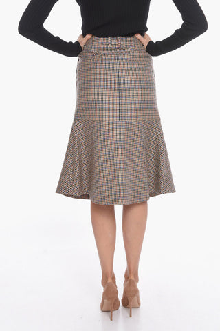 Wool Flared Skirt with Multicolored Pied de Poule Pattern