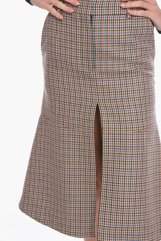 Wool Flared Skirt with Multicolored Pied de Poule Pattern