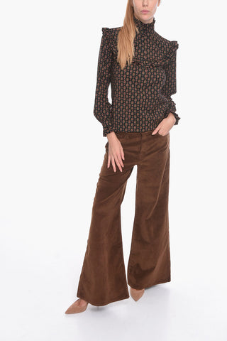 High-Waisted Wide Leg Velour Palazzo Pants