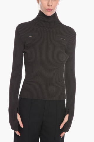 Turtleneck CHUNKY Sweater with Nylon Breast-pockets