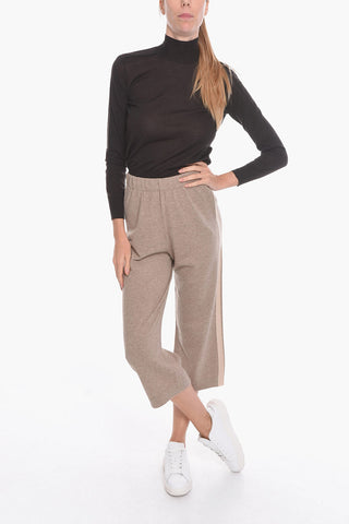 Pantaloni Jogger Flare in Cashmere con Bande a Contrasto