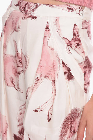 Pantaloni Loose Fit in Seta con Stampa Fauna