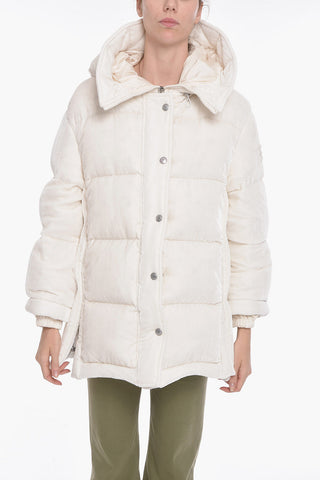 Velour Down Jacket with Snap Buttons