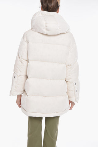 Velour Down Jacket with Snap Buttons
