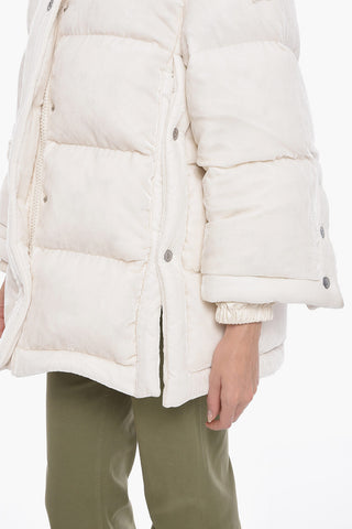 Velour Down Jacket with Snap Buttons