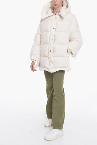 Velour Down Jacket with Snap Buttons