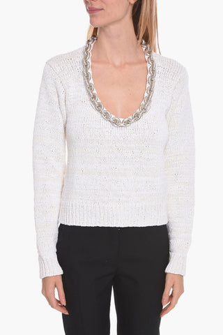 Crew Neck CHAIN Cotton Blend Sweater