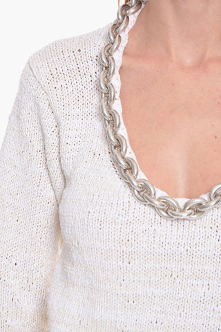 Crew Neck CHAIN Cotton Blend Sweater