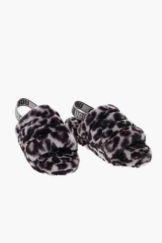 Slippers FLUFF YEAH in Pelliccia a Motivo Animalier con Banda Elastica Logata