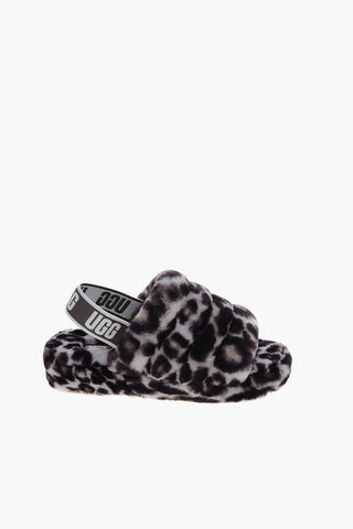 Slippers FLUFF YEAH in Pelliccia a Motivo Animalier con Banda Elastica Logata