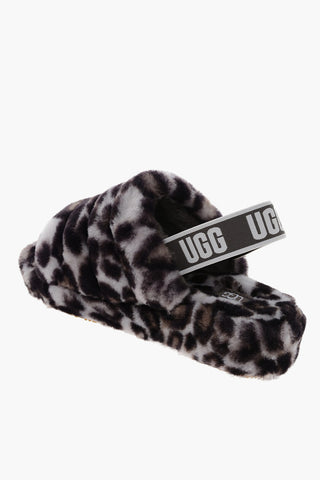 Slippers FLUFF YEAH in Pelliccia a Motivo Animalier con Banda Elastica Logata