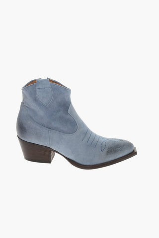 Denim Effect Suede Western Boots with Side Zip 5,5cm