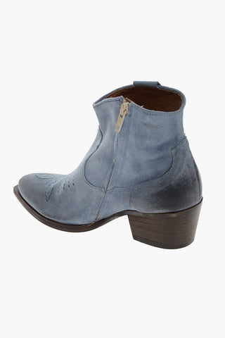 Denim Effect Suede Western Boots with Side Zip 5,5cm