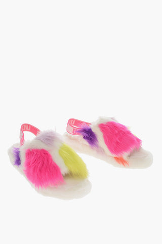 Real Fur FLUFF YEAH PARTY  Sandals with Logo Elastic Insert 6cm