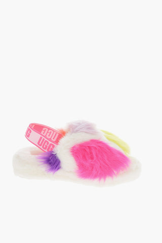 Real Fur FLUFF YEAH PARTY  Sandals with Logo Elastic Insert 6cm