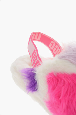 Real Fur FLUFF YEAH PARTY  Sandals with Logo Elastic Insert 6cm