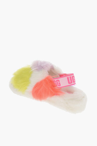 Real Fur FLUFF YEAH PARTY  Sandals with Logo Elastic Insert 6cm